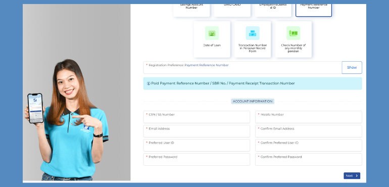 My SSS registration options and fill up window