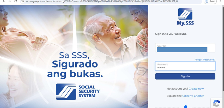My SSS Log in page