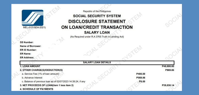 read and inspect SSS loan disclosure statement