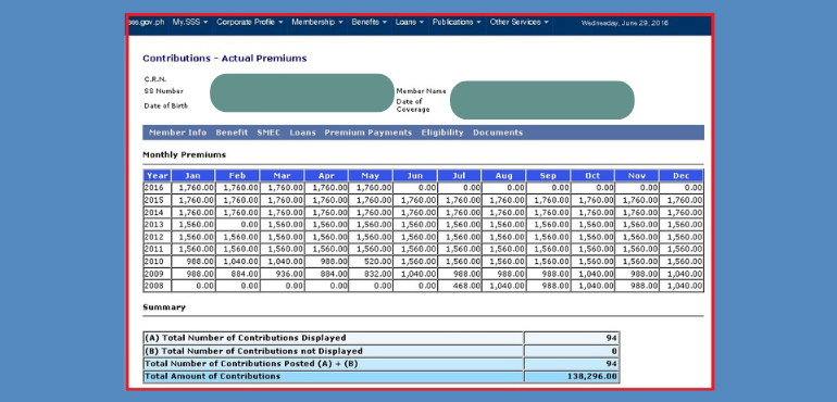 My SSS Contributions checking page