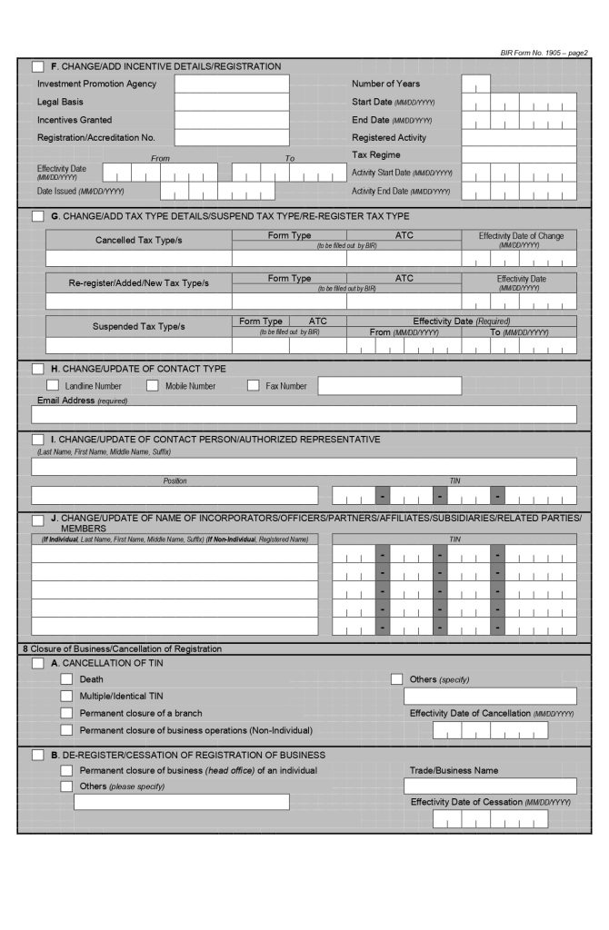 BIR Form 1905 2nd page
