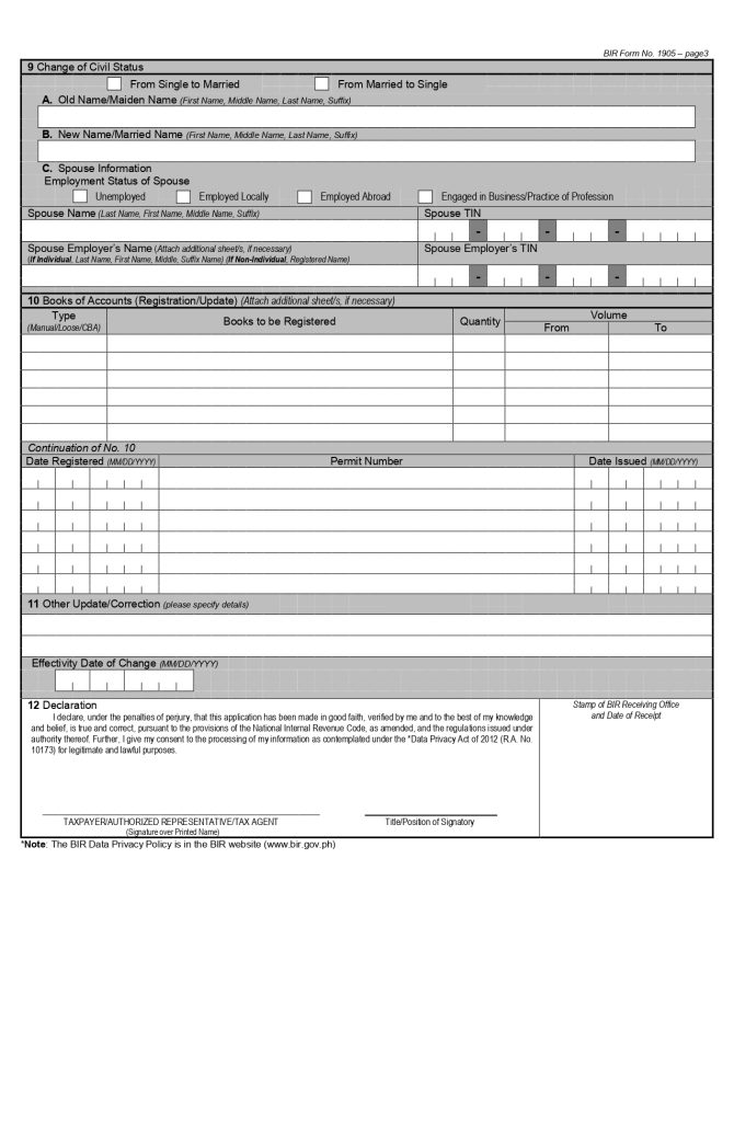 BIR Form 1905 3rd page