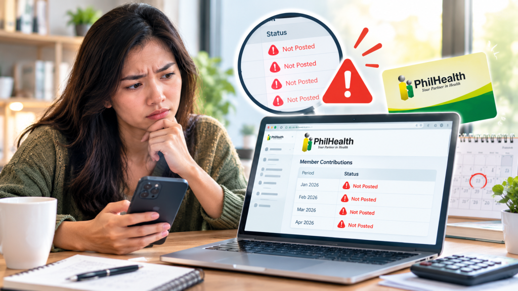 a filipina worried while looking at her Philhealth contributions not posted
