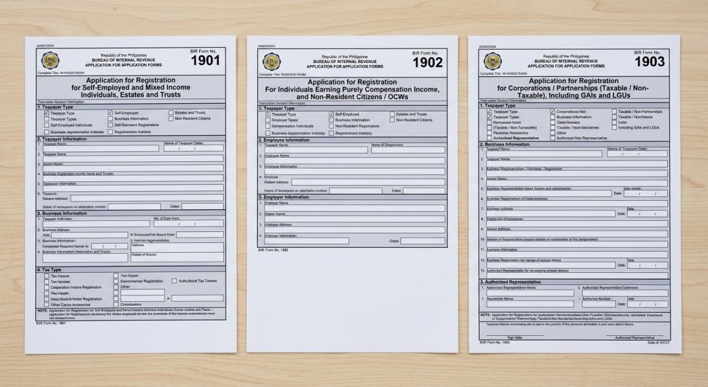 image of BIR Form 1901 vs 1902 vs 1903 side by side