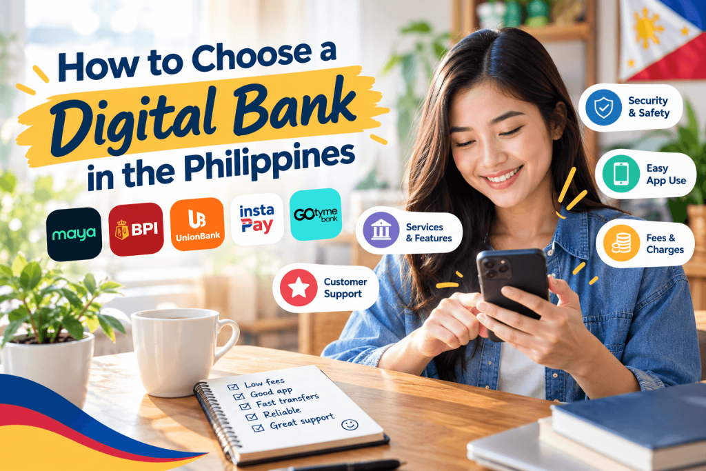 a Filipina girl choosing which digital bank sh will use