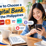 a Filipina girl choosing which digital bank sh will use